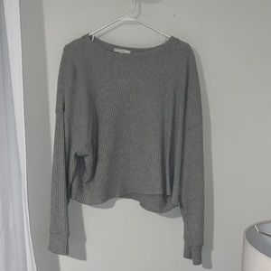 Grey long sleeve waffle knit sweater